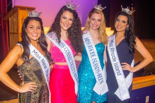 (L-r) Miss New Hampshire Sarah Tubbs, Miss Connecticut's Outstanding Teen Lindiana Frangu, Miss Rhode Island's Outstanding Teen Caroline Parente and Miss Rhode Island Molly Andrade.